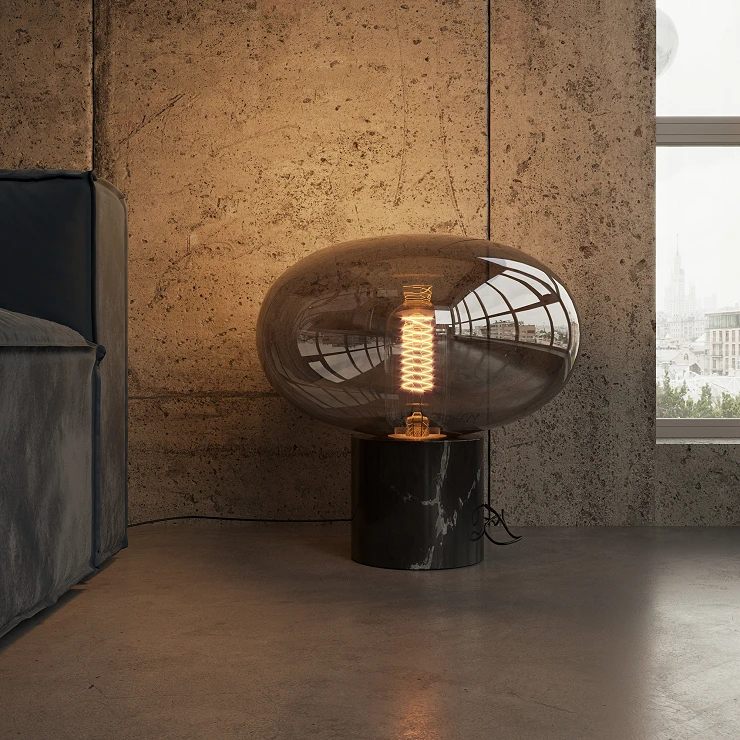 Bordlampe Vrena Hvit Marmor, Røyket glass