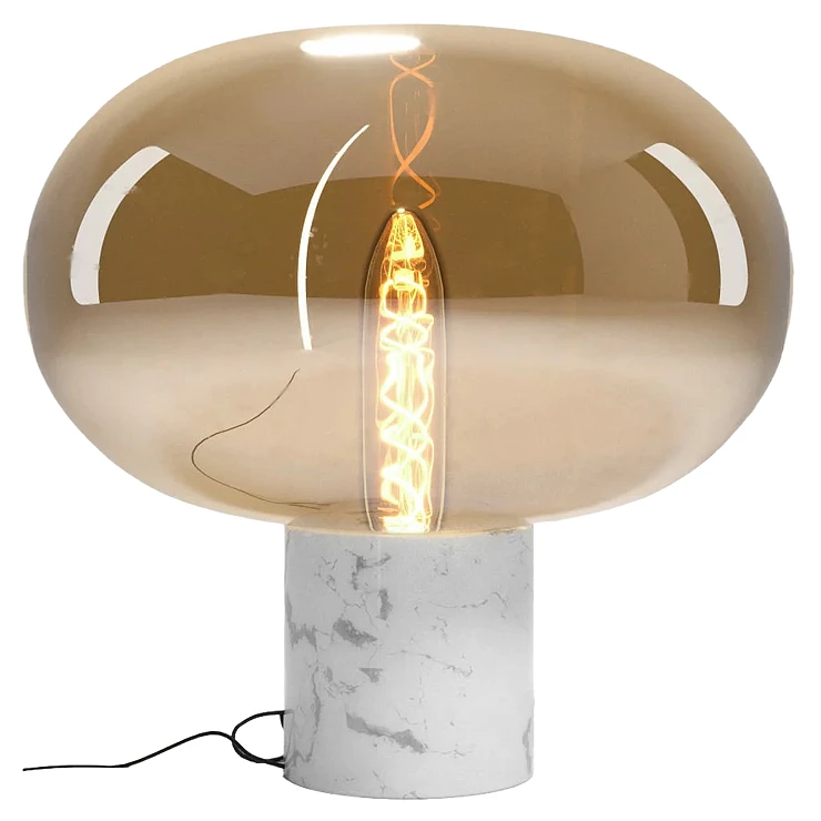Bordlampe Vrena Hvit Marmor, Ravfarget glass