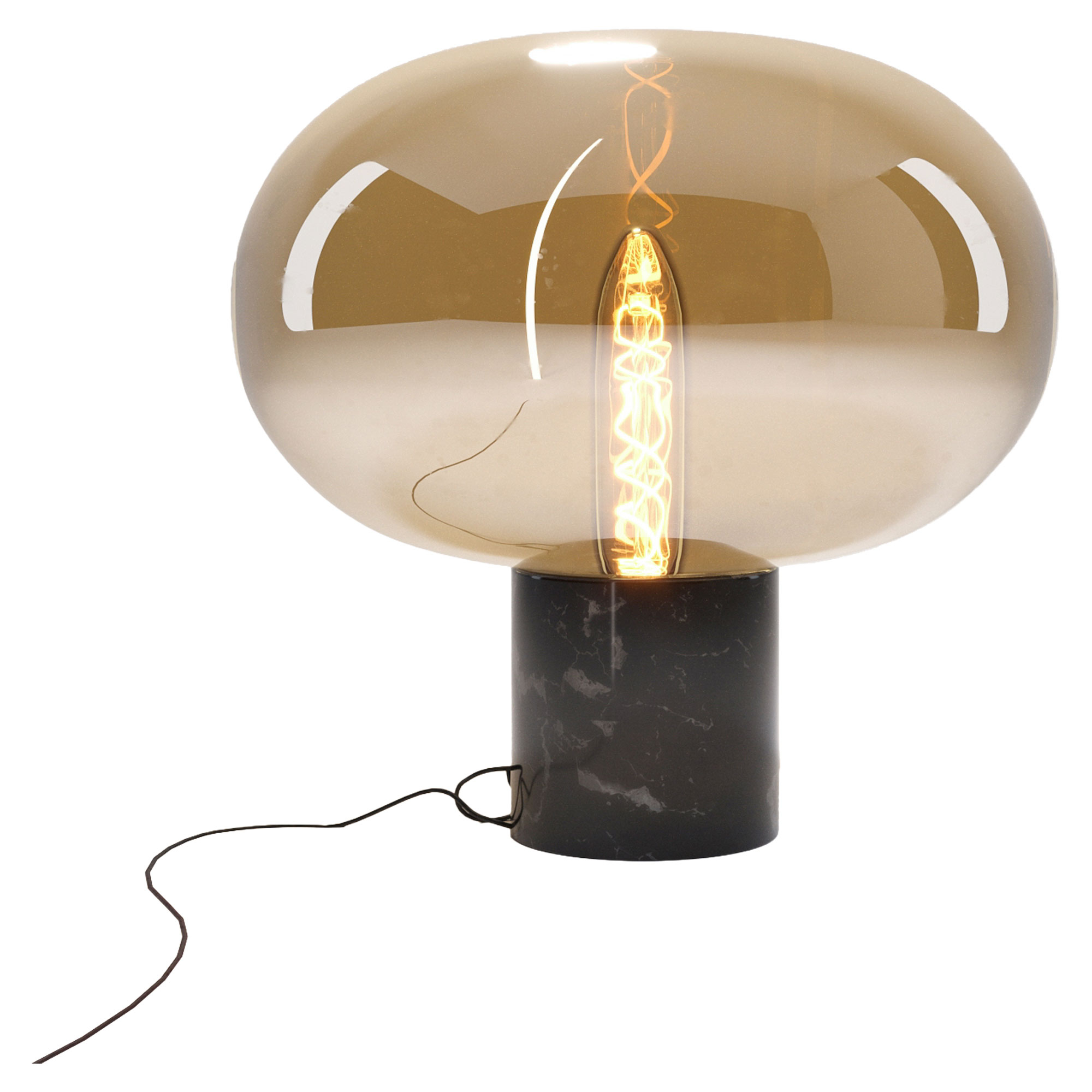 Bordlampe Vrena Svart Marmor, Ravfarget glass