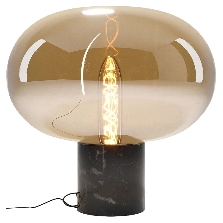 Bordlampe Vrena Svart Marmor, Ravfarget glass