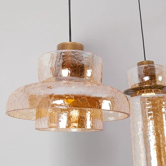 Hengende Lampe <strong>Junsele</strong>  Flat Messing, Ravfarget Glass