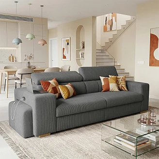 Sovesofa <strong>Skondri</strong>  Lincoln Antrasitt med Nakkestøtte & USB 251 cm