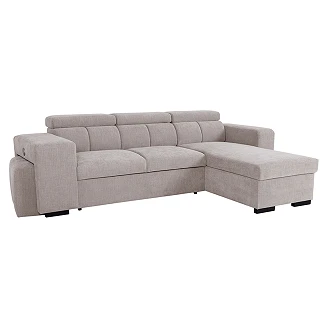 Hjørnesofa <strong>Skondri</strong>  Boston Lysegrå med Nakkestøtte, USB & Oppbevaring 251 cm