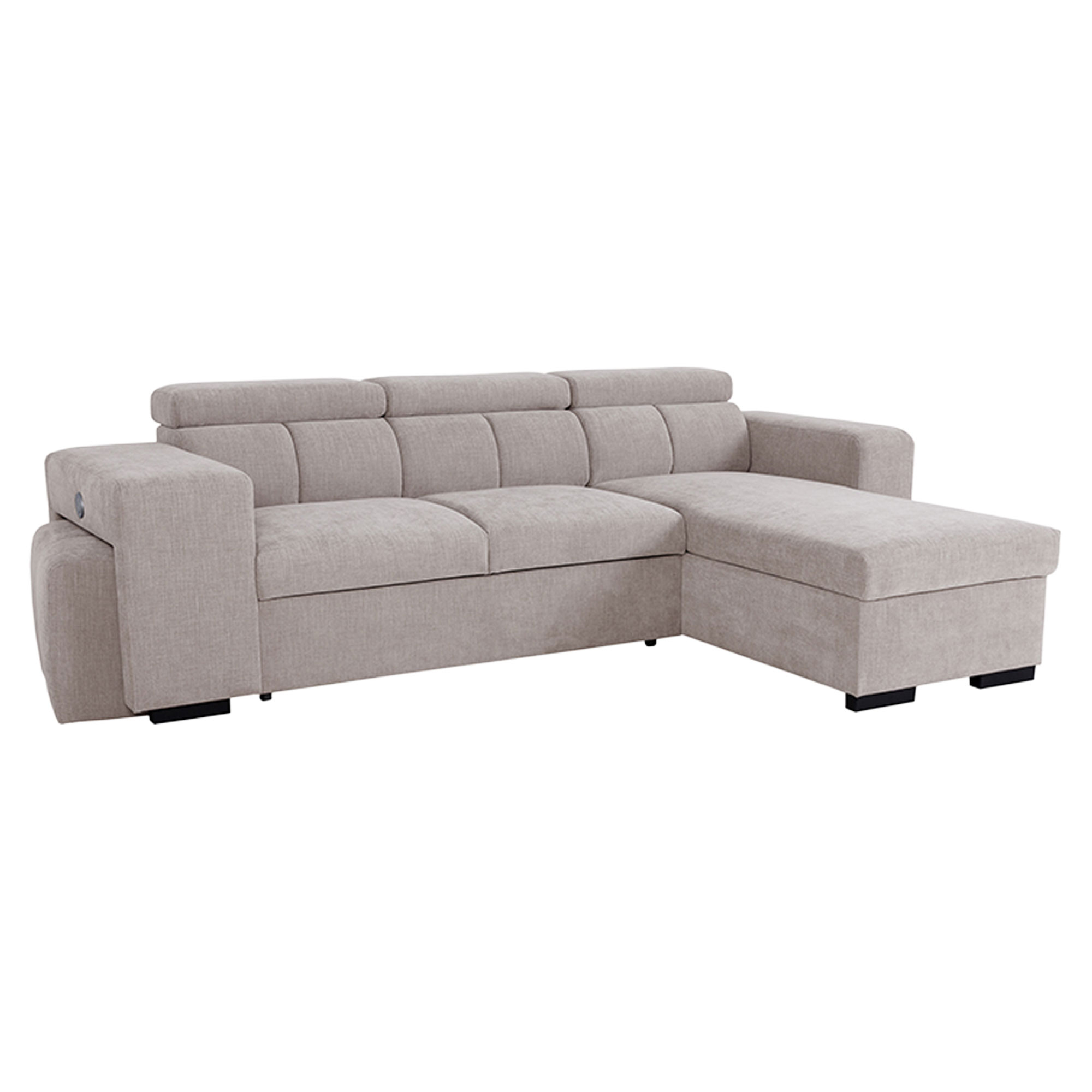 Hjørnesofa Skondri Boston Lysegrå med Nakkestøtte, USB & Oppbevaring 251 cm