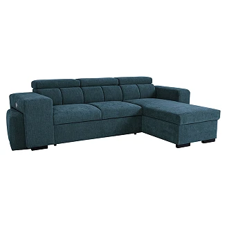 Hjørnesofa <strong>Skondri</strong>  Boston Oceanblå med Nakkestøtte, USB & Oppbevaring 251 cm