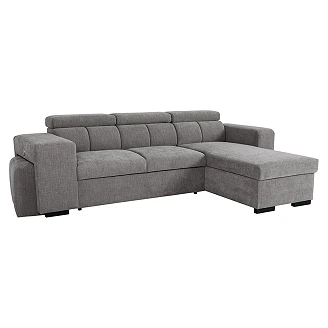 Hjørnesofa <strong>Skondri</strong>  Boston Askegrå med Nakkestøtte, USB & Oppbevaring 251 cm