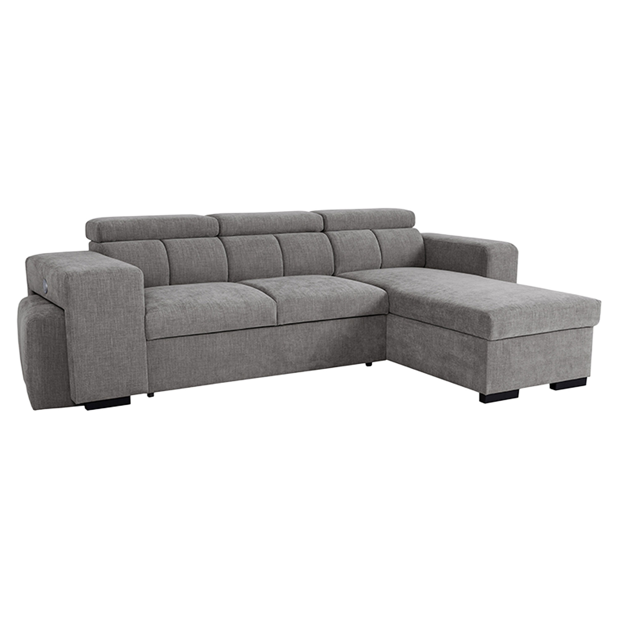 Hjørnesofa Skondri Boston Askegrå med Nakkestøtte, USB & Oppbevaring 251 cm
