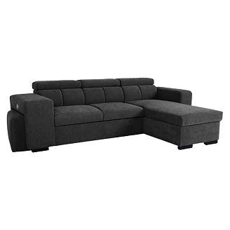 Hjørnesofa <strong>Skondri</strong>  Boston Svart med Nakkestøtte, USB & Oppbevaring 251 cm