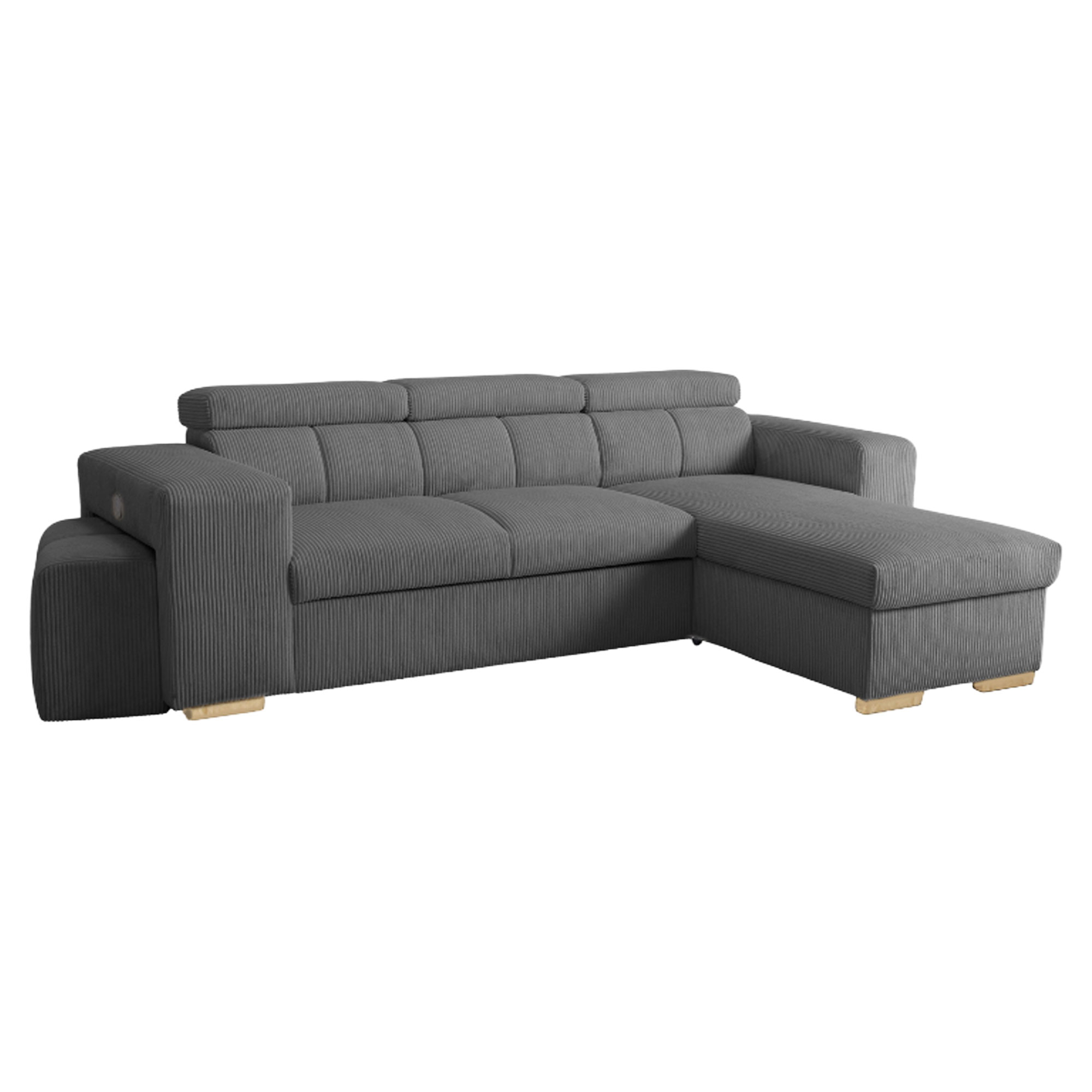 Hjørnesofa Skondri Lincoln Antrasitt med Nakkestøtte, USB & Oppbevaring 251 cm