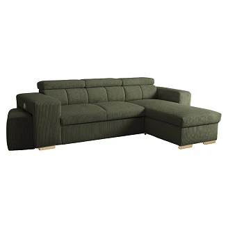 Hjørnesofa <strong>Skondri</strong>  Lincoln Khakigrønn med Nakkestøtte, USB & Oppbevaring 251 cm