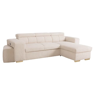 Hjørnesofa <strong>Skondri</strong>  Lincoln Perlegrå med Nakkestøtte, USB & Oppbevaring 251 cm