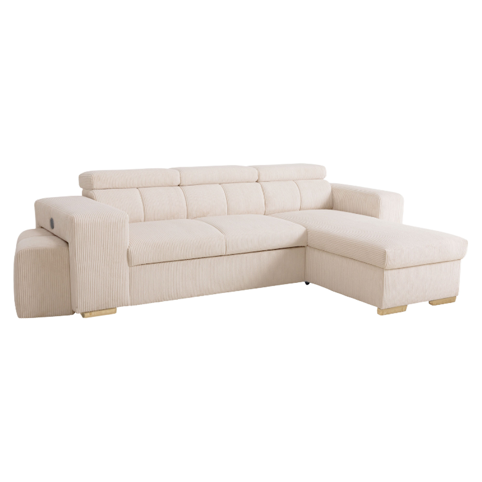 Hjørnesofa Skondri Lincoln Perlegrå med Nakkestøtte, USB & Oppbevaring 251 cm
