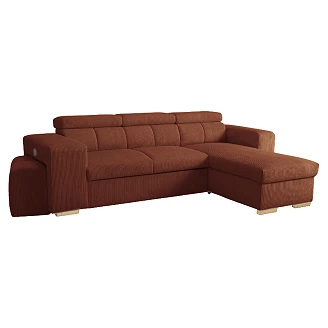 Hjørnesofa <strong>Skondri</strong>  Lincoln Terrakotta med Nakkestøtte, USB & Oppbevaring 251 cm