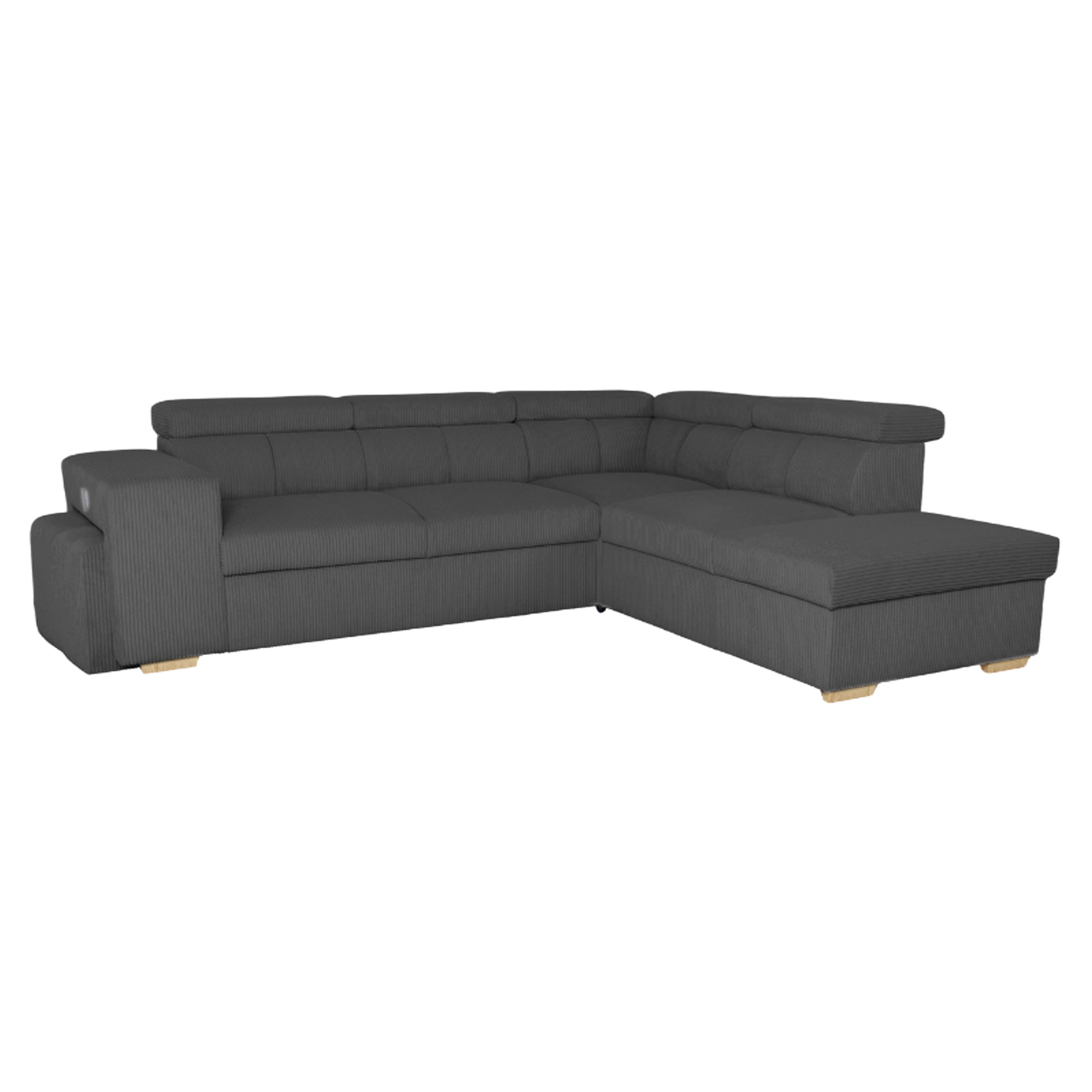 Divansofa Skondri Lincoln Antrasitt med Vendbar, Nakkestøtte & Oppbevaring 267 cm