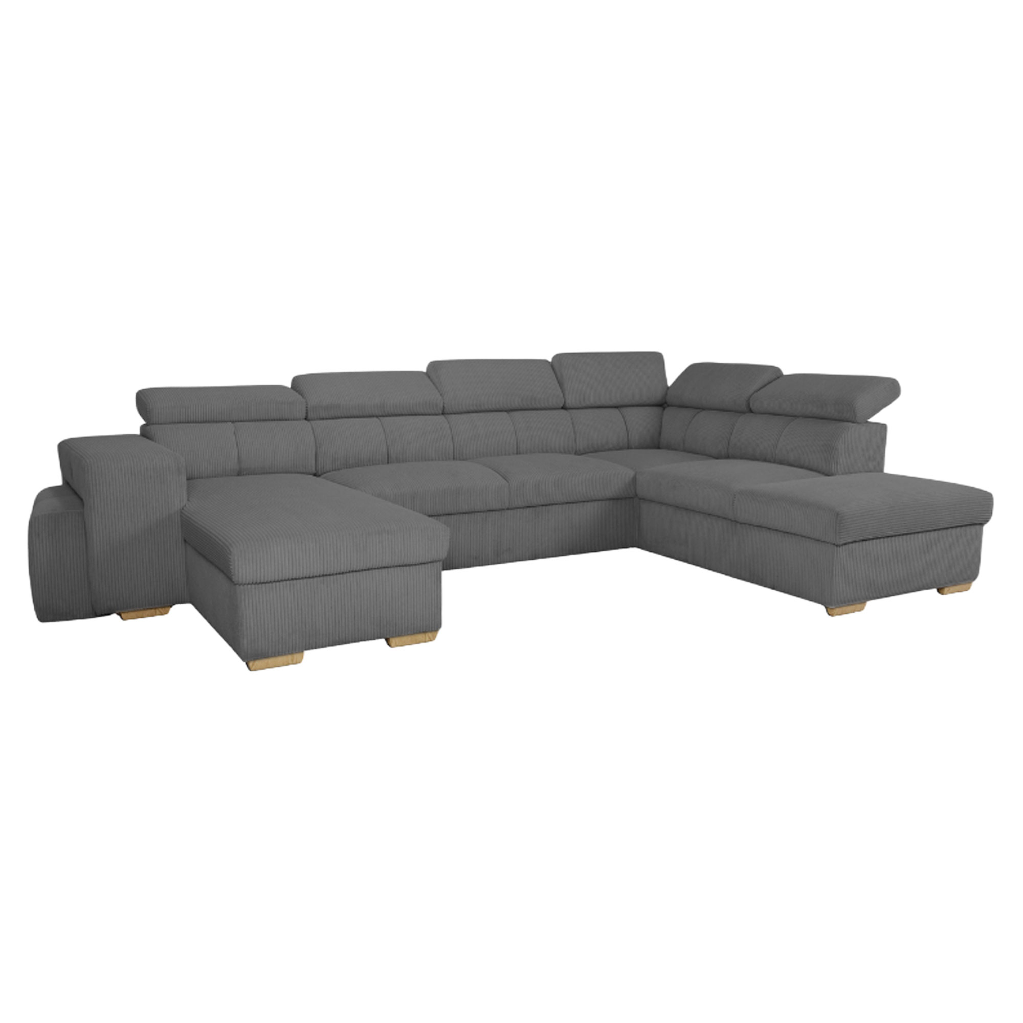U-sofa Skondri Lincoln Antrasitt med Nakkestøtte, USB & Oppbevaring 334 cm