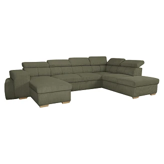 U-sofa <strong>Skondri</strong>  Lincoln Khakigrønn med Nakkestøtte, USB & Oppbevaring 334 cm