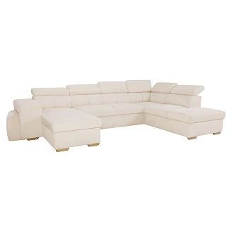 U-sofa <strong>Skondri</strong>  Lincoln Perlegrå med Nakkestøtte, USB & Oppbevaring 334 cm