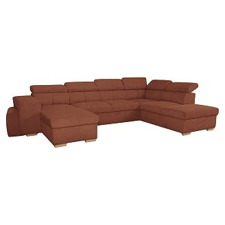 U-sofa <strong>Skondri</strong>  Lincoln Terrakotta med Nakkestøtte, USB & Oppbevaring 334 cm