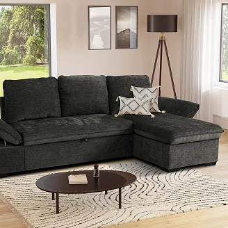 Hjørnesofa <strong>Vandli</strong>  Boston Svart med Justerbare armlener & Oppbevaring 260 cm