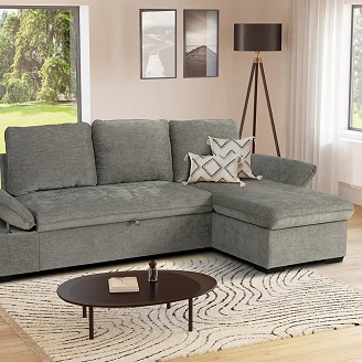 Hjørnesofa <strong>Vandli</strong>  Boston Askegrå med Justerbare armlener & Oppbevaring 260 cm