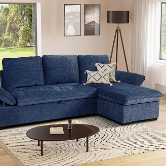 Hjørnesofa <strong>Vandli</strong>  Boston Oceanblå med Justerbare armlener & Oppbevaring 260 cm
