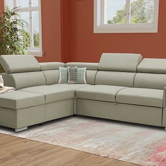 Hjørnesofa <strong>Modri</strong>  Malmö Beige med 3x Nakkestøtte & Oppbevaring 260 cm