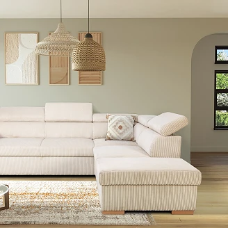Hjørnesofa <strong>Modri</strong>  Lincoln Perlegrå med 3x Nakkestøtte & Oppbevaring 260 cm