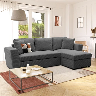 Hjørnesofa <strong>Falnex</strong>  Lincoln Antrasitt med 2 Puter & Oppbevaring 234 cm