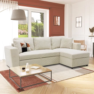 Hjørnesofa <strong>Falnex</strong>  Lincoln Perlegrå med 2 Puter & Oppbevaring 234 cm
