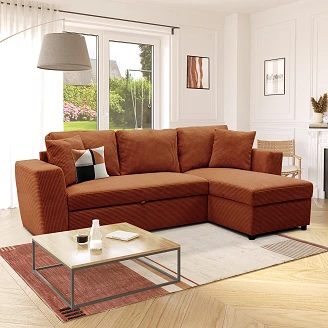Hjørnesofa <strong>Falnex</strong>  Lincoln Terrakotta med 2 Puter & Oppbevaring 234 cm