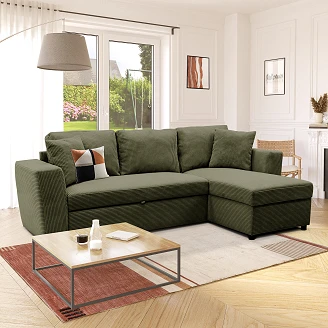 Hjørnesofa <strong>Falnex</strong>  Lincoln Khakigrønn med 2 Puter & Oppbevaring 234 cm