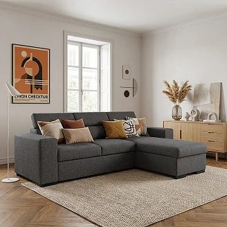 Hjørnesofa <strong>Dövlo</strong>  Portland Musegrå med 3x Nakkestøtte & Oppbevaring 237 cm