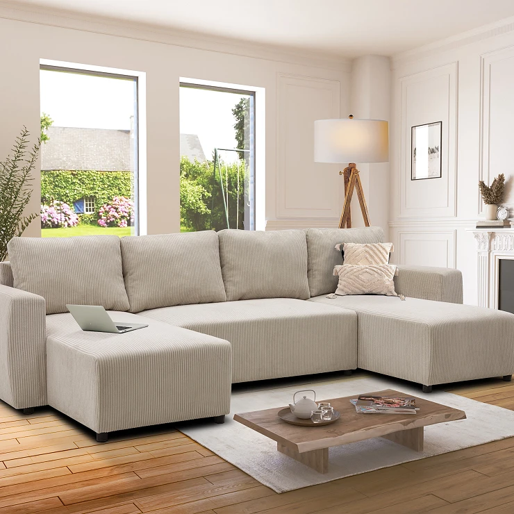 U-sofa Volmi Lincoln Perlegrå med Oppbevaring 297 cm