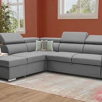 Hjørnesofa <strong>Vilstre</strong>  Soro Grå med Vendbar, Oppbevaring, 3 Nakkestøtter, USB & 2 Fotskamler 265 cm