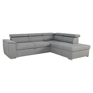 Hjørnesofa <strong>Vilstre</strong>  Soro Grå med Vendbar, Oppbevaring, 3 Nakkestøtter, USB & 2 Fotskamler 265 cm