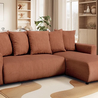 Hjørnesofa <strong>Skarla</strong>  Lincoln Terrakotta med Vendbar & Oppbevaring 228 cm