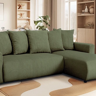 Hjørnesofa <strong>Skarla</strong>  Lincoln Khakigrønn med Vendbar & Oppbevaring 228 cm
