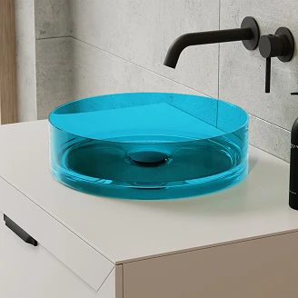 Servant Brillant Dyp Turkis Blank 36 cm med Svart Matt Pop-up Bunnventil