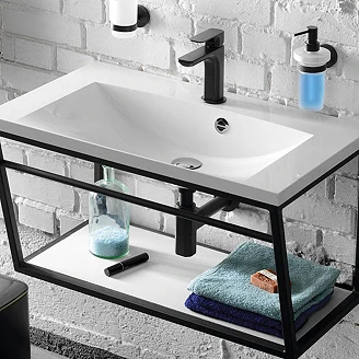 Servantkonsoll Tavi Svart Matt 75 cm med Hvit MDF-hylle