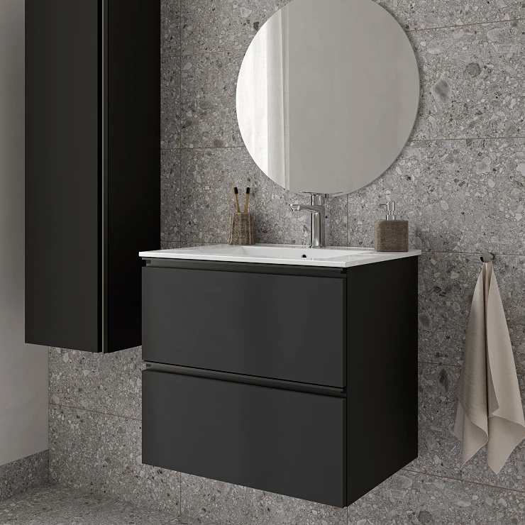 Servantskap Luna Svart Matt 60 cm med Servant Hvit Blank