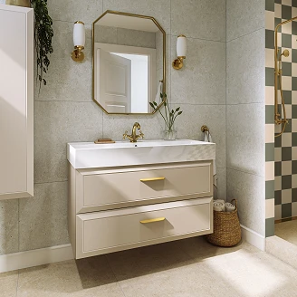 Servantskap Gold Tandem Beige Matt 100 cm med Butler Servant Hvit Blank