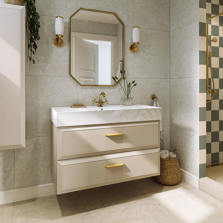 Servantskap Gold Tandem Beige Matt 100 cm med Butler Servant Hvit Blank