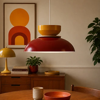 Hengende Lampe <strong>Rundo</strong>  Lys Vinrød, Sennepsgul