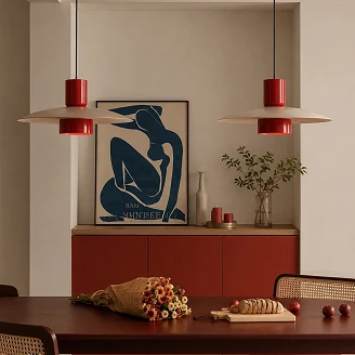 Hengende Lampe <strong>Harda</strong>  Mørk Beige, Rød Chili