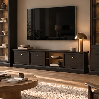 TV-Benk Halma Svart Grafitt, Artisan Eik 39.5x206 cm