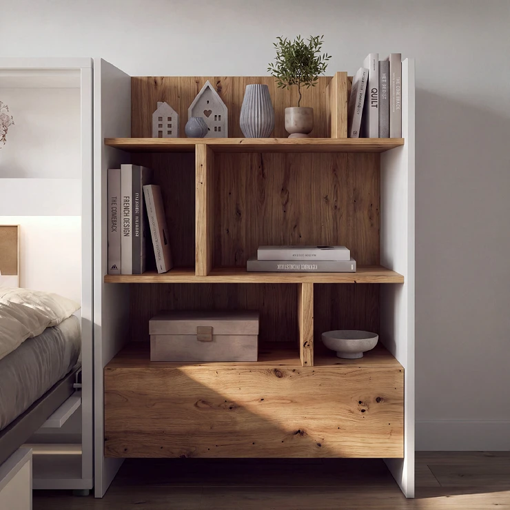 Lenart Bokhylle Bed Concept Hvit, Artisan Eik 92x108 cm