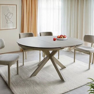 Uttrekkbart spisebord Selari Beige Travertine, Kashmir 120x120 cm