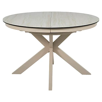 Uttrekkbart spisebord Selari Beige Travertine, Kashmir 120x120 cm