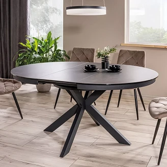 Uttrekkbart spisebord Selari Mørkegrå Corso Grey, Matt svart 120x120 cm