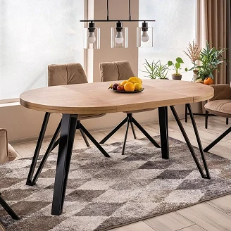 Uttrekkbart spisebord Velessa Eik Artisan, Svart Ø100 cm